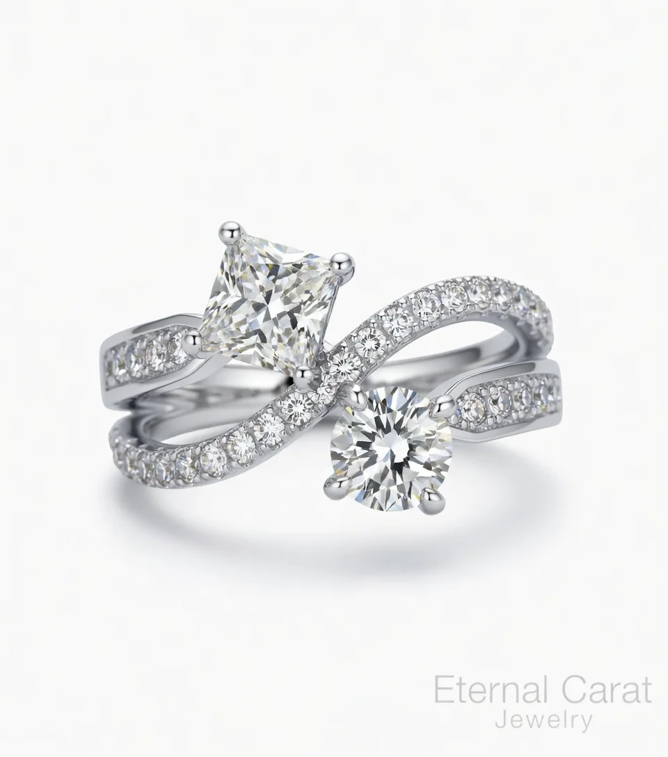 Luxury PT950 Platinum Queen Crown Princess Round Double Moissanite Twisted Crossover Pave Engagement Ring Women Adjustable Weddi
Luxury PT950 Platinum Queen Crown Princess Round Double Moissanite Twisted Crossover Pave Engagement Ring Women Adjustable Weddi
