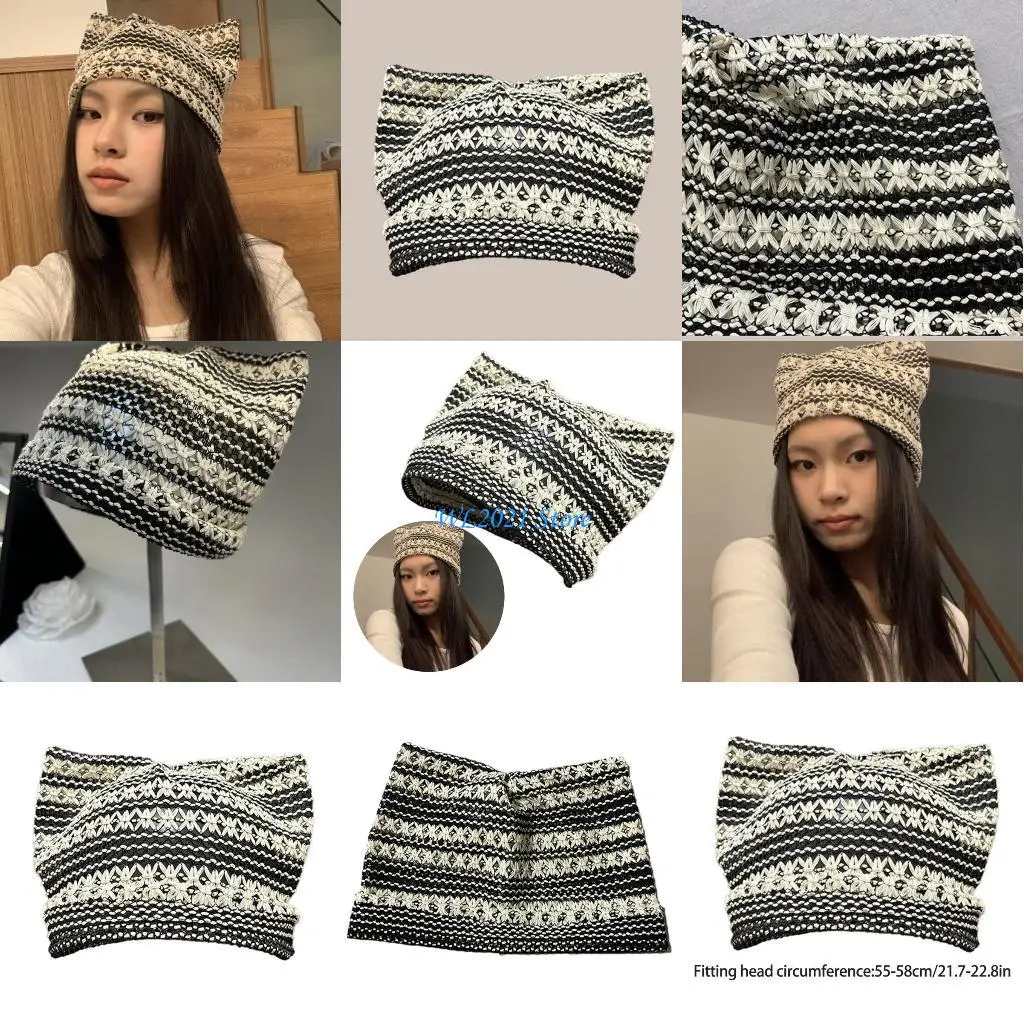 G5GC Striped Pattern Cats Ear Hat for Girl Teen Outdoor Trip Knitted Hat Breathable
G5GC Striped Pattern Cats Ear Hat for Girl Teen Outdoor Trip Knitted Hat Breathable