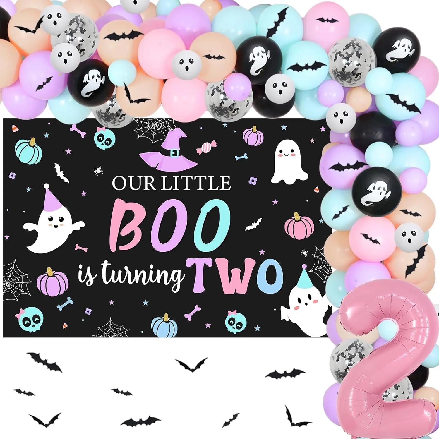 Kreat4joy 2nd Birthday Decorations for Girl Halloween Macaron Balloon Garland Kit, Bat Wall Stickers, Boo Birthday Decorations
Kreat4joy 2nd Birthday Decorations for Girl Halloween Macaron Balloon Garland Kit, Bat Wall Stickers, Boo Birthday Decorations