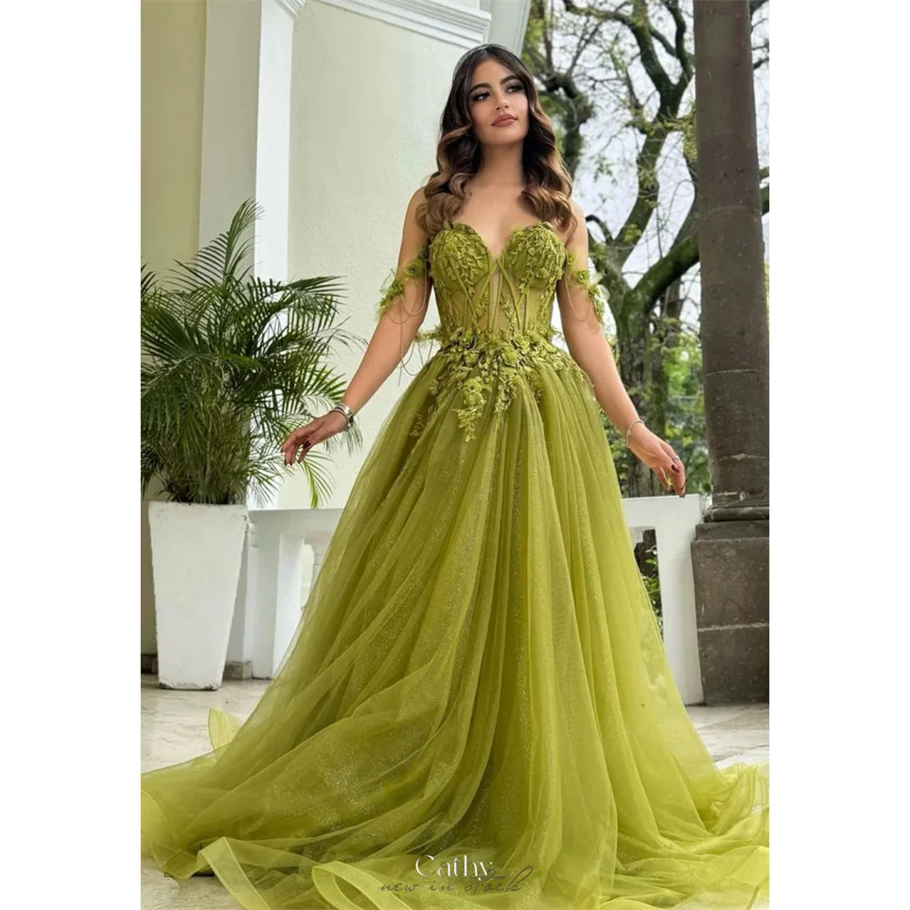 Cathy Customized Green Sweetheart Neck Appliques Prom Dress A-Line Sleeveless vestidos de noiva Tulle Side Split Formal Evening
Cathy Customized Green Sweetheart Neck Appliques Prom Dress A-Line Sleeveless vestidos de noiva Tulle Side Split Formal Evening