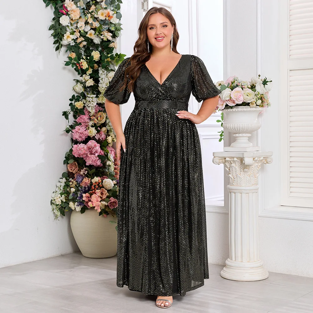 Shiny V-Neck Evening Dress 2025 Cross-Border Large Size Sequin Short Sleeve A-Line Full Lined Backless Wedding Party Dress
Shiny V-Neck Evening Dress 2025 Cross-Border Large Size Sequin Short Sleeve A-Line Full Lined Backless Wedding Party Dress
