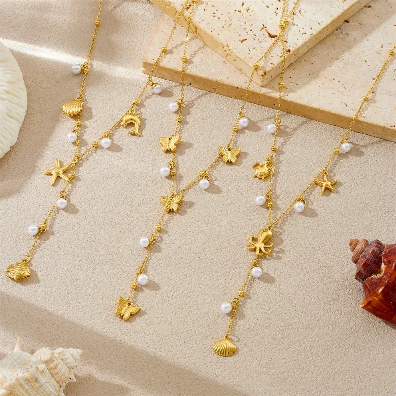 316l Stainless Steel Starfish Seashell Pearl Necklaces Y-Necklace For Women Boho Summer Beach Waterproof Jewelry Gift Party
316l Stainless Steel Starfish Seashell Pearl Necklaces Y-Necklace For Women Boho Summer Beach Waterproof Jewelry Gift Party