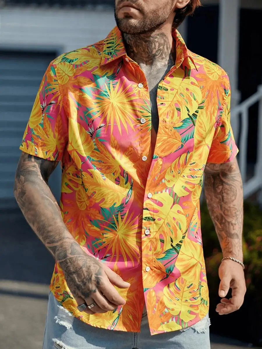 Vivid Tropical Leaf Print Casual Short Sleeve Mens Button Up Shirt
Vivid Tropical Leaf Print Casual Short Sleeve Mens Button Up Shirt
