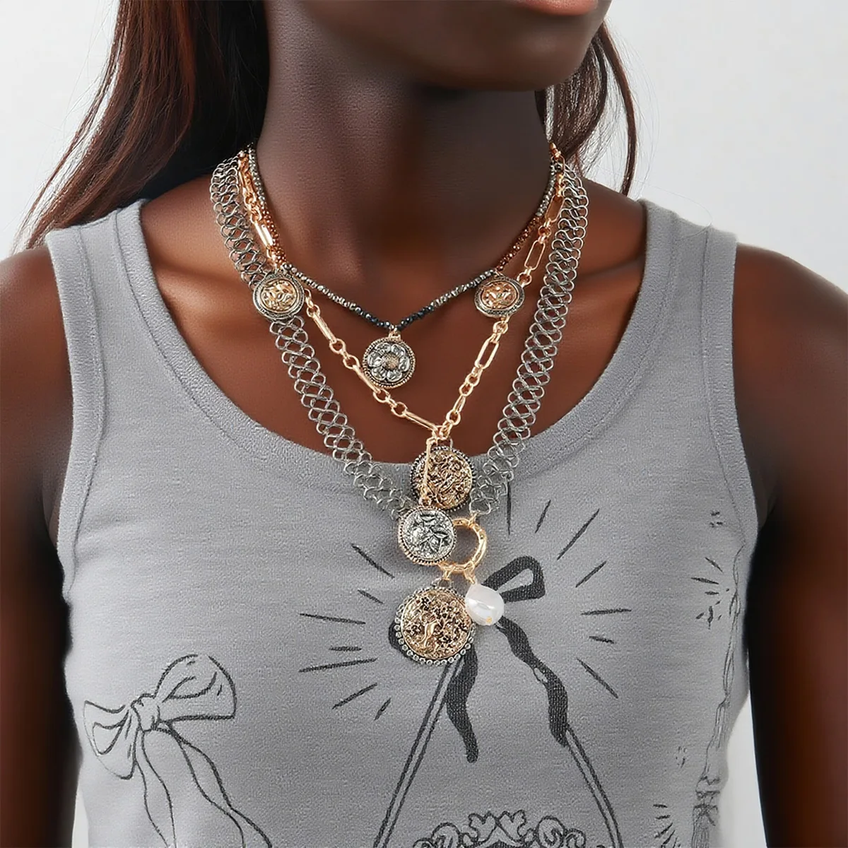 ZAA Vintage Multi-layer Metal Chains Round Coin Medallion Pendant Necklaces for Women Holiday Party Jewelry Neck Accessories
ZAA Vintage Multi-layer Metal Chains Round Coin Medallion Pendant Necklaces for Women Holiday Party Jewelry Neck Accessories