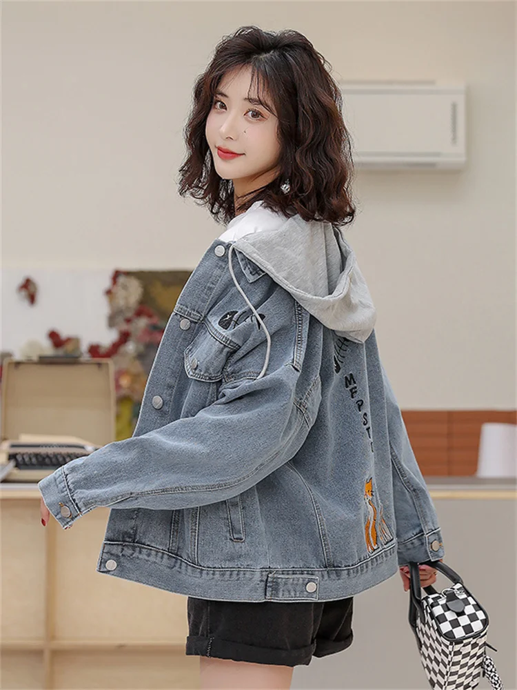 Retro Harajuku Sle Women's Baseball Jaet with Embroidery And Hood Loose Fit Spring Autumn New Korean Version Denim Coat
Retro Harajuku Sle Women's Baseball Jaet with Embroidery And Hood Loose Fit Spring Autumn New Korean Version Denim Coat