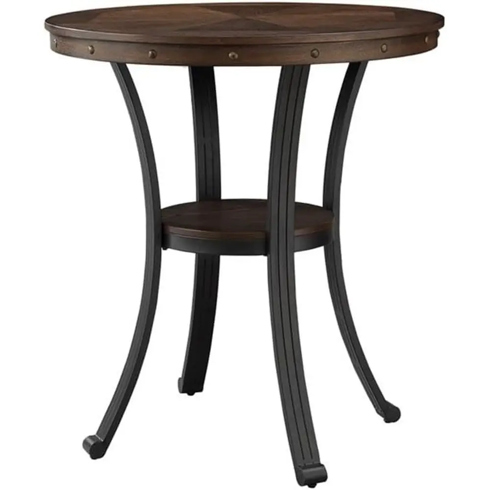 Round Metal and Wood Pub Table, 36" w x 36" d x 40" h, Rustic Umber Brown inish, Oak Veneer MD Top, NailTrim, Curved Metal Legs,
Round Metal and Wood Pub Table, 36" w x 36" d x 40" h, Rustic Umber Brown inish, Oak Veneer MD Top, NailTrim, Curved Metal Legs,
