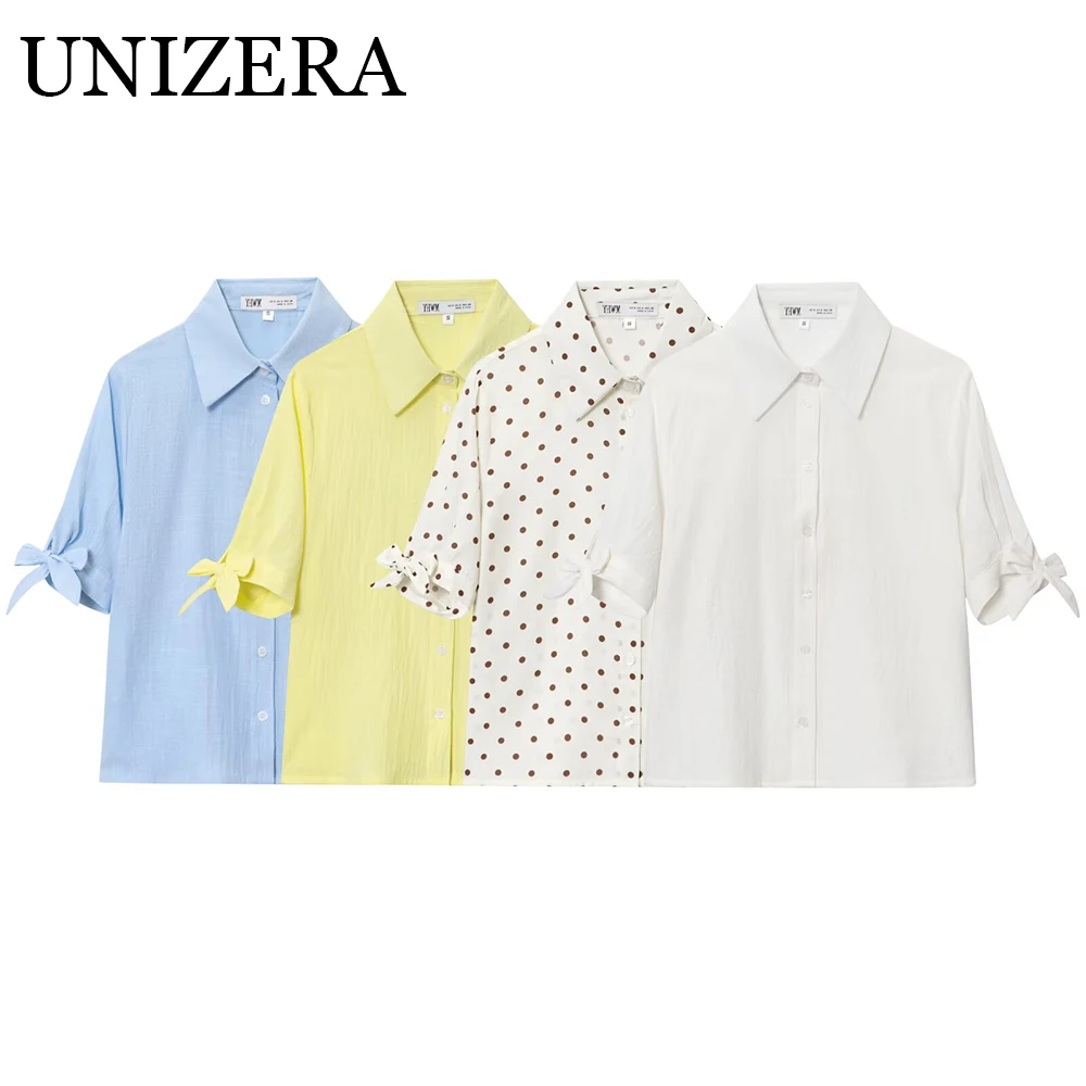 Autumn new women's casual style lapel, ramie blend short sleeved bow tie shirt top 
Autumn new women's casual style lapel, ramie blend short sleeved bow tie shirt top