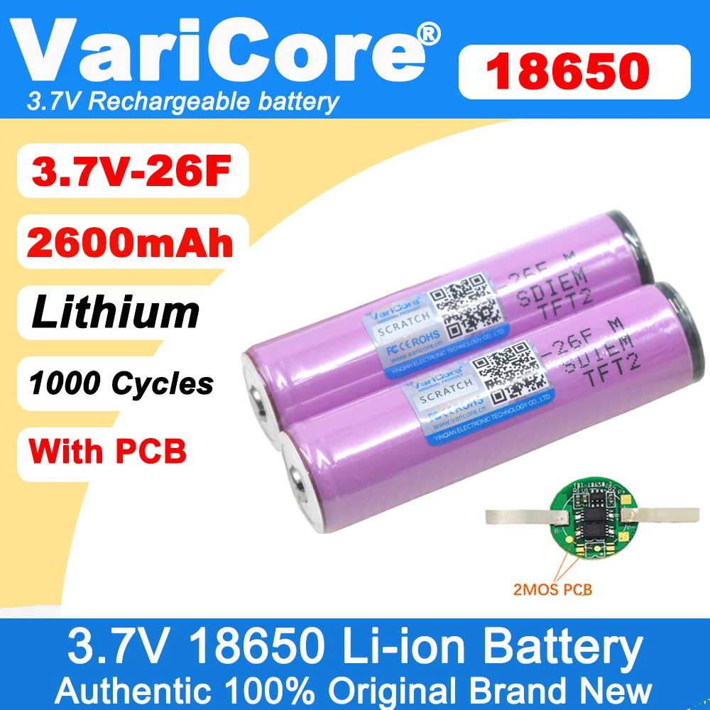 VariCore Protected 100% New Original 18650-26FM 2600mAh Li-ion 3.7v Rechargeable Battery With PCB For flashlight ues
VariCore Protected 100% New Original 18650-26FM 2600mAh Li-ion 3.7v Rechargeable Battery With PCB For flashlight ues