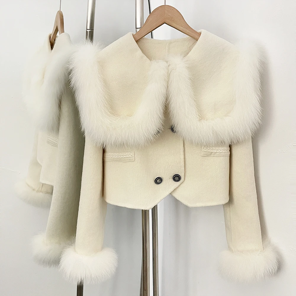 OFTBUY Female Fur Sleeve Wool Coat Sailor Collar Real Fox Fur Jacket with Fur Fashion Sweet Woolen Coat Double Breasted Women
OFTBUY Female Fur Sleeve Wool Coat Sailor Collar Real Fox Fur Jacket with Fur Fashion Sweet Woolen Coat Double Breasted Women