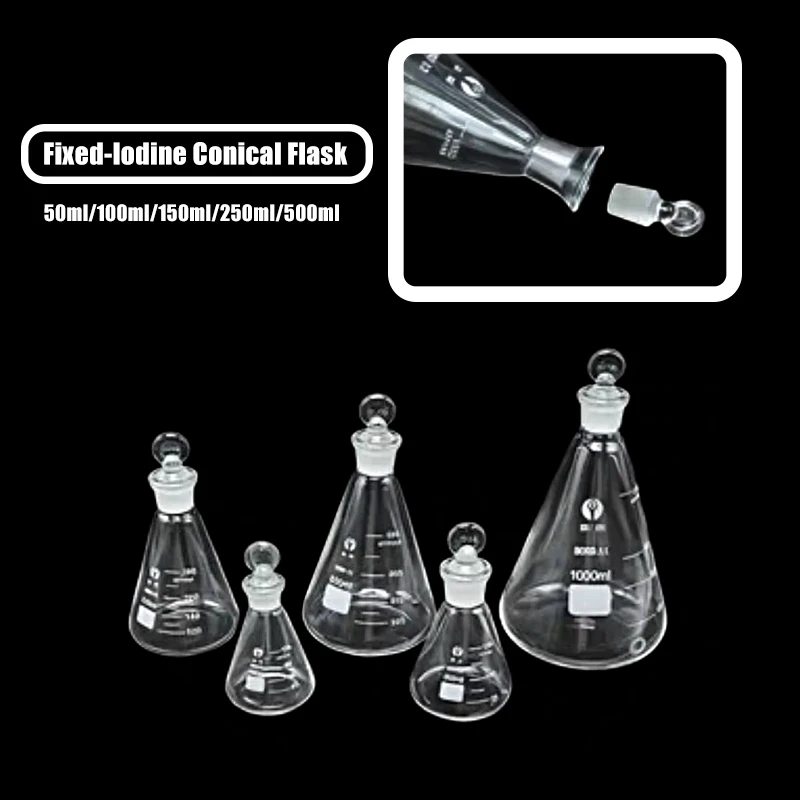 50-500ML Glass Triangular Flask with Fixed Iodine/stopper Glass Conical Bottle Stopper Chemical Experiment Glass Conical Bottle
50-500ML Glass Triangular Flask with Fixed Iodine/stopper Glass Conical Bottle Stopper Chemical Experiment Glass Conical Bottle