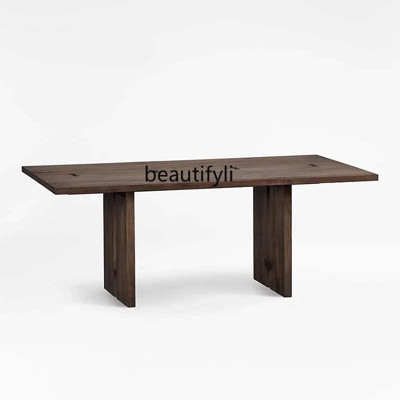 Medieval dining table walnut black long table French solid wood household table
Medieval dining table walnut black long table French solid wood household table