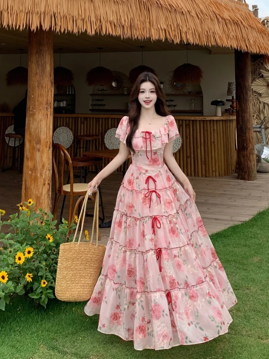 plus Size Floral Print A-Line Dress Women's Summer New Style Gathered Waist Ruffle Hem Knot Long Dress Korean Style
plus Size Floral Print A-Line Dress Women's Summer New Style Gathered Waist Ruffle Hem Knot Long Dress Korean Style