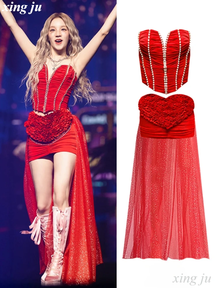 Kpop Korean Singers Jazz Dance Sexy Red Rhinestones Vest Crop Tops High Waist Long Skirts Outfits Stage Costume Festival Clothes
Kpop Korean Singers Jazz Dance Sexy Red Rhinestones Vest Crop Tops High Waist Long Skirts Outfits Stage Costume Festival Clothes