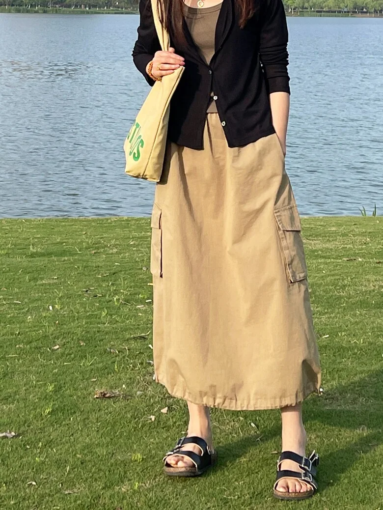 Lazy Workwear High Waist A-Line Skirt Women's Dstring Hem Long Skirt Cotton Korean Sle mid Waist Pure Color
Lazy Workwear High Waist A-Line Skirt Women's Dstring Hem Long Skirt Cotton Korean Sle mid Waist Pure Color