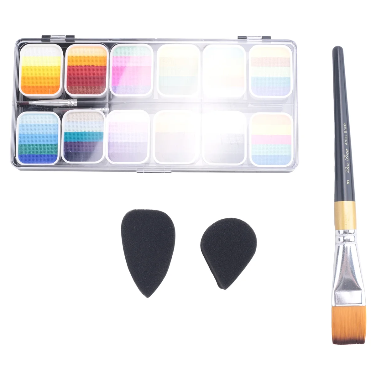 Face Paint Kit 1-Stroke 12 Split Cake Palette,Water Activated Body Paint Set with 3 Brushes 2 Sponges Non-
Face Paint Kit 1-Stroke 12 Split Cake Palette,Water Activated Body Paint Set with 3 Brushes 2 Sponges Non-