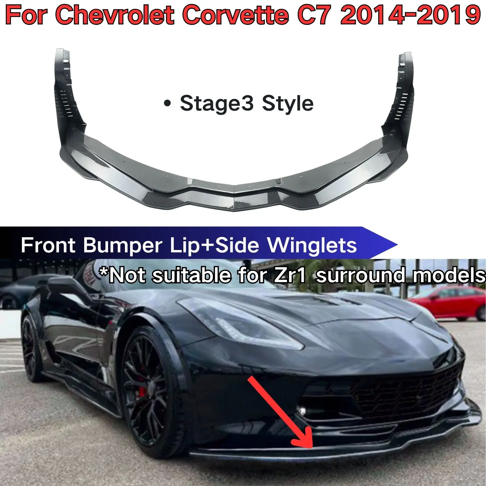 Для Chevrolet Corvette C7 2014-2019 передний бампер с боковыми крылышками, автомобильные аксессуары, глянцевый черный комплект кузова, стиль Stage3
Для Chevrolet Corvette C7 2014-2019 передний бампер с боковыми крылышками, автомобильные аксессуары, глянцевый черный комплект кузова, стиль Stage3