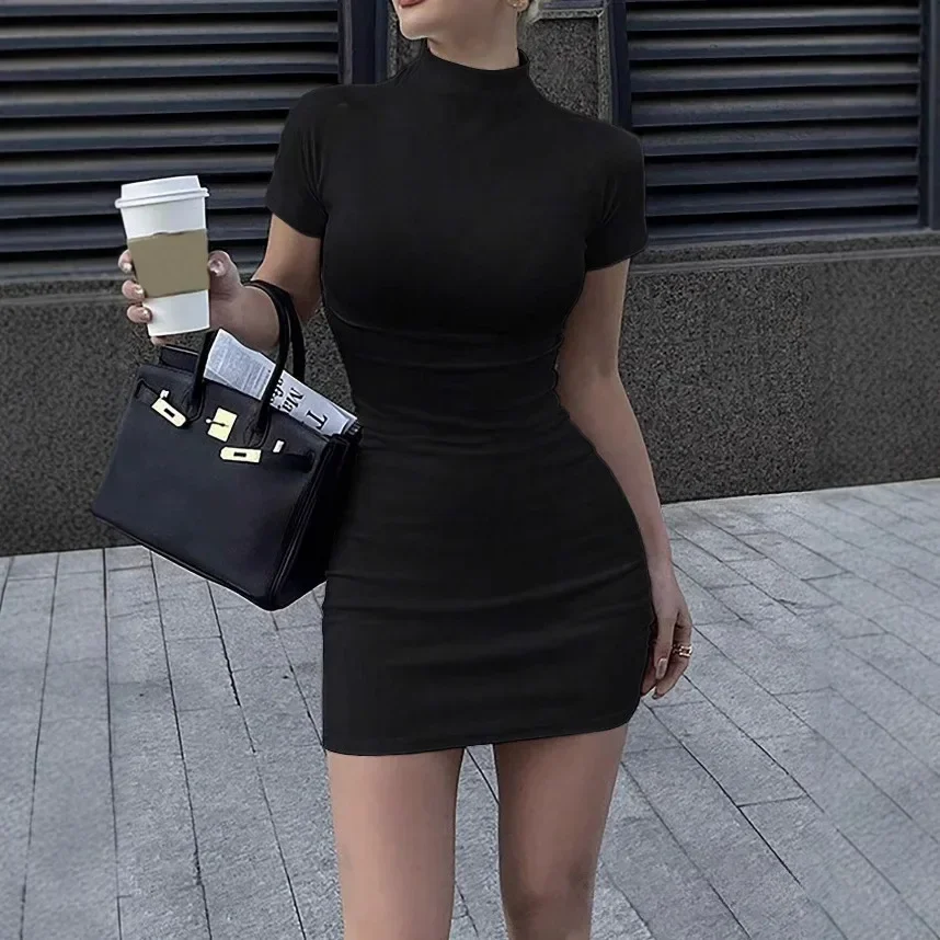Solid Color High Collar Short Sleeve Slim Fit Versatile Temperament Short Style Slimming Dress
Solid Color High Collar Short Sleeve Slim Fit Versatile Temperament Short Style Slimming Dress