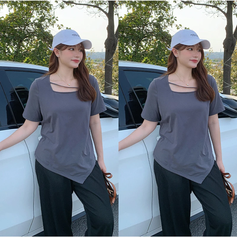 plus Size Women's Short Sleeve T-Shirt Shoulder Design Casual Comfortable Fit Sweet And Spicy Uneven Hemline Commute Style
plus Size Women's Short Sleeve T-Shirt Shoulder Design Casual Comfortable Fit Sweet And Spicy Uneven Hemline Commute Style