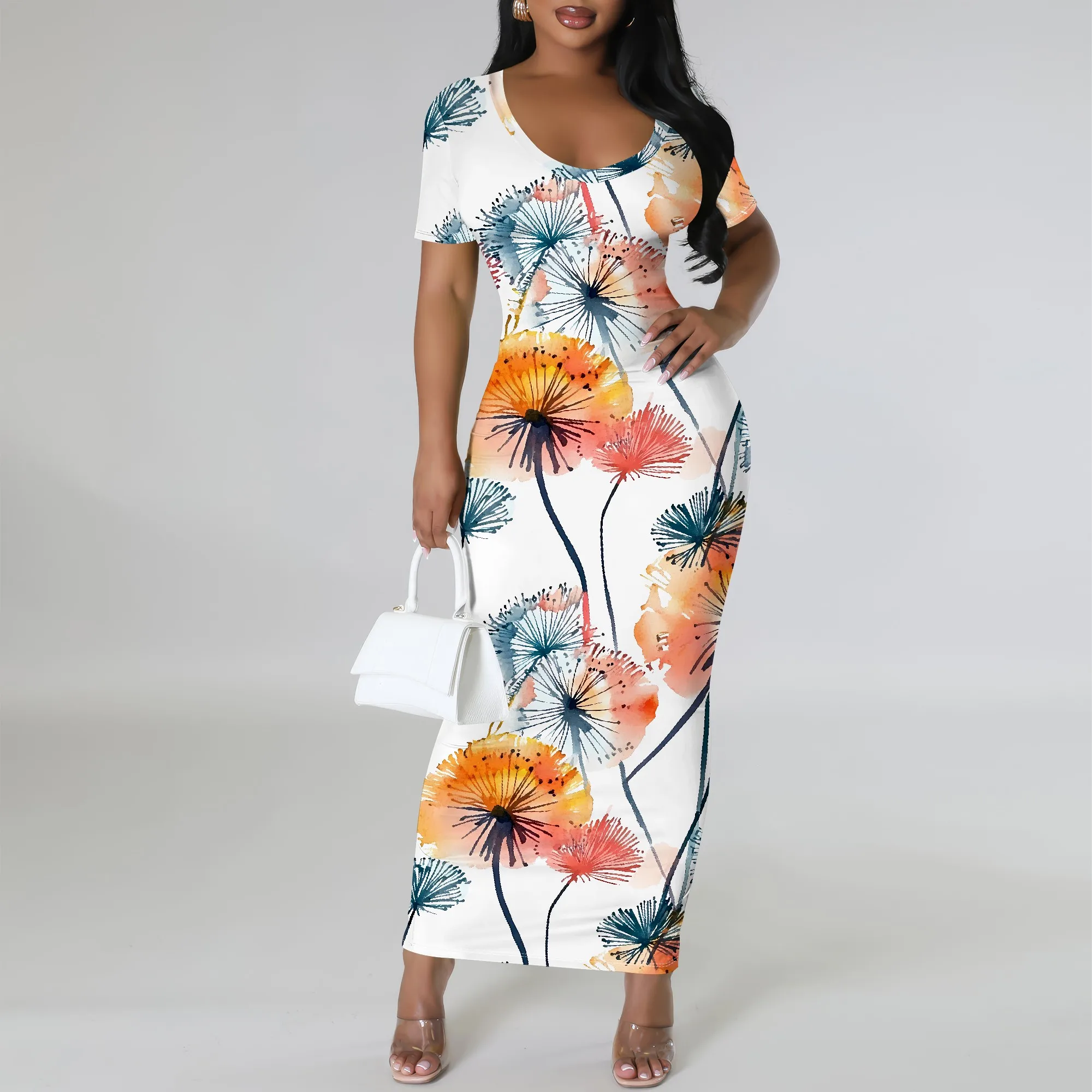 Women's Summer Short Sleeve Round Neck Fitted Dress With Floral Print For Casual And Party Outfits
Women's Summer Short Sleeve Round Neck Fitted Dress With Floral Print For Casual And Party Outfits