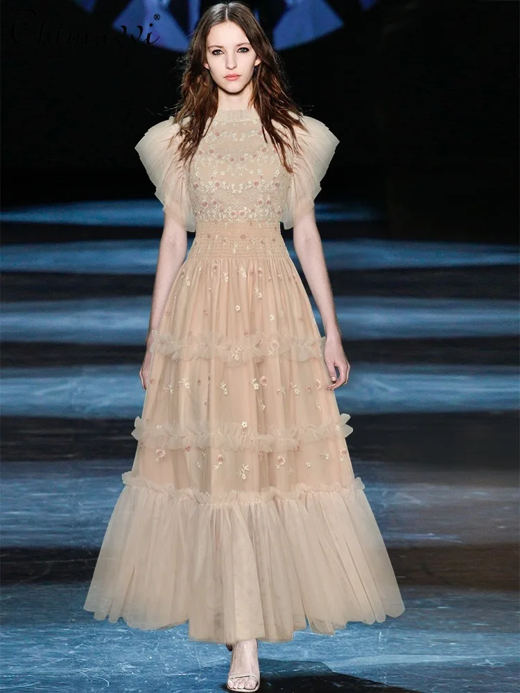 Elegant Socialite Heavy Industry Evening Dress Round Neck Flying Sleeves Embroidered High Waist A-line Long Party Dress Women
Elegant Socialite Heavy Industry Evening Dress Round Neck Flying Sleeves Embroidered High Waist A-line Long Party Dress Women