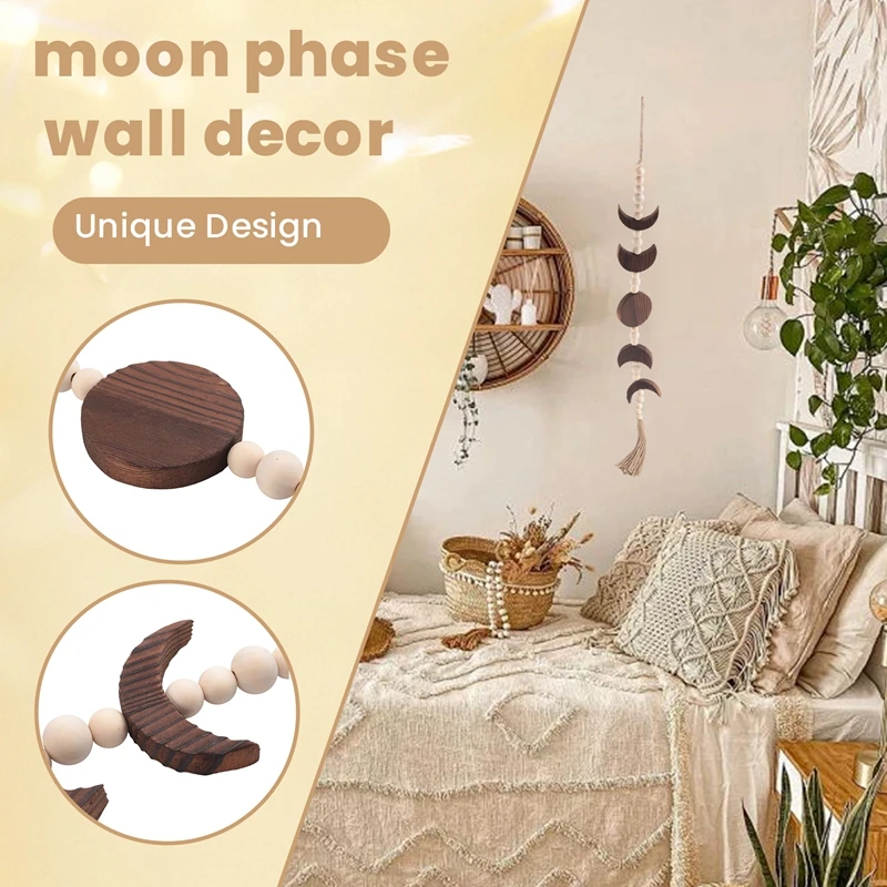 Pendant Wood Moon Phase Wall Hanging, Boho Farmhouse Beaded Moon Garland with Tassel Wall Decor,Brown
Pendant Wood Moon Phase Wall Hanging, Boho Farmhouse Beaded Moon Garland with Tassel Wall Decor,Brown