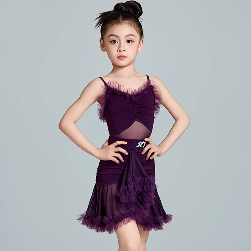 Summer Girls Latin Dance Clothes Purple Fluffy Suspender Dress Sets Practice Clothing Cha Cha Rumba Competition Dress DNV23557
Summer Girls Latin Dance Clothes Purple Fluffy Suspender Dress Sets Practice Clothing Cha Cha Rumba Competition Dress DNV23557