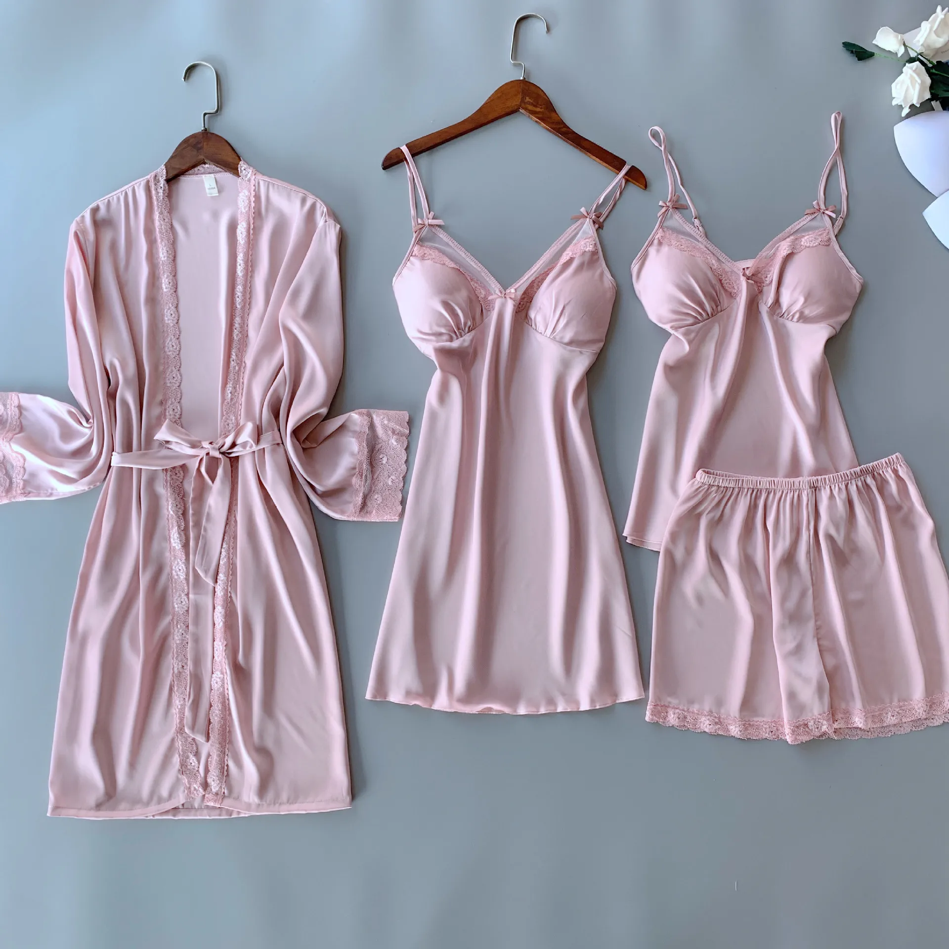 Rayon 4PCS Pajamas Suit Long Sleeve Kimono Bathrobe Sexy Nightgown Nighty Home Wear Lingerie Sleepwear Women's Home Clothes
Rayon 4PCS Pajamas Suit Long Sleeve Kimono Bathrobe Sexy Nightgown Nighty Home Wear Lingerie Sleepwear Women's Home Clothes