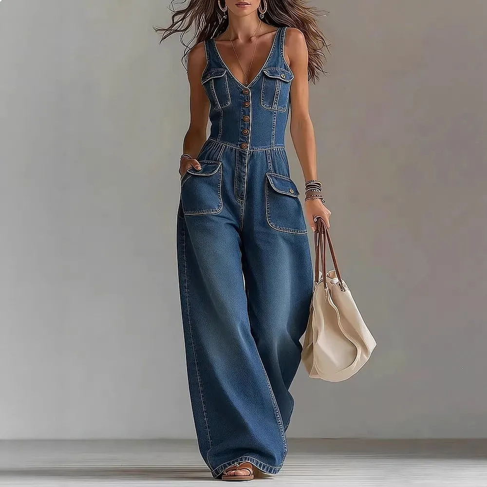 Retro Washed Denim Overall Jumpsuit Playsuit Loose Fit Sleeveless Romper
Retro Washed Denim Overall Jumpsuit Playsuit Loose Fit Sleeveless Romper