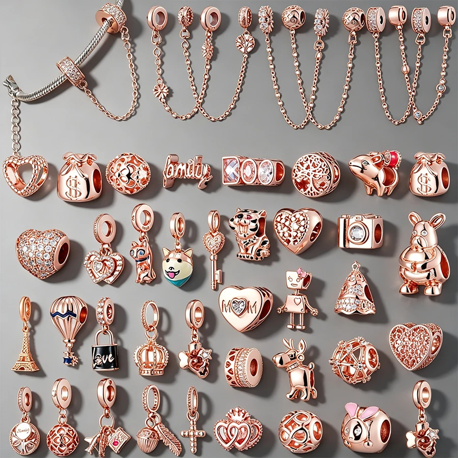 Rose Gold Plated Mixed Charm for Bracelet DIY Jewelry Making Safety Chain Heart Animal Family Eiffel Tower CZ Bead Women Gift
Rose Gold Plated Mixed Charm for Bracelet DIY Jewelry Making Safety Chain Heart Animal Family Eiffel Tower CZ Bead Women Gift