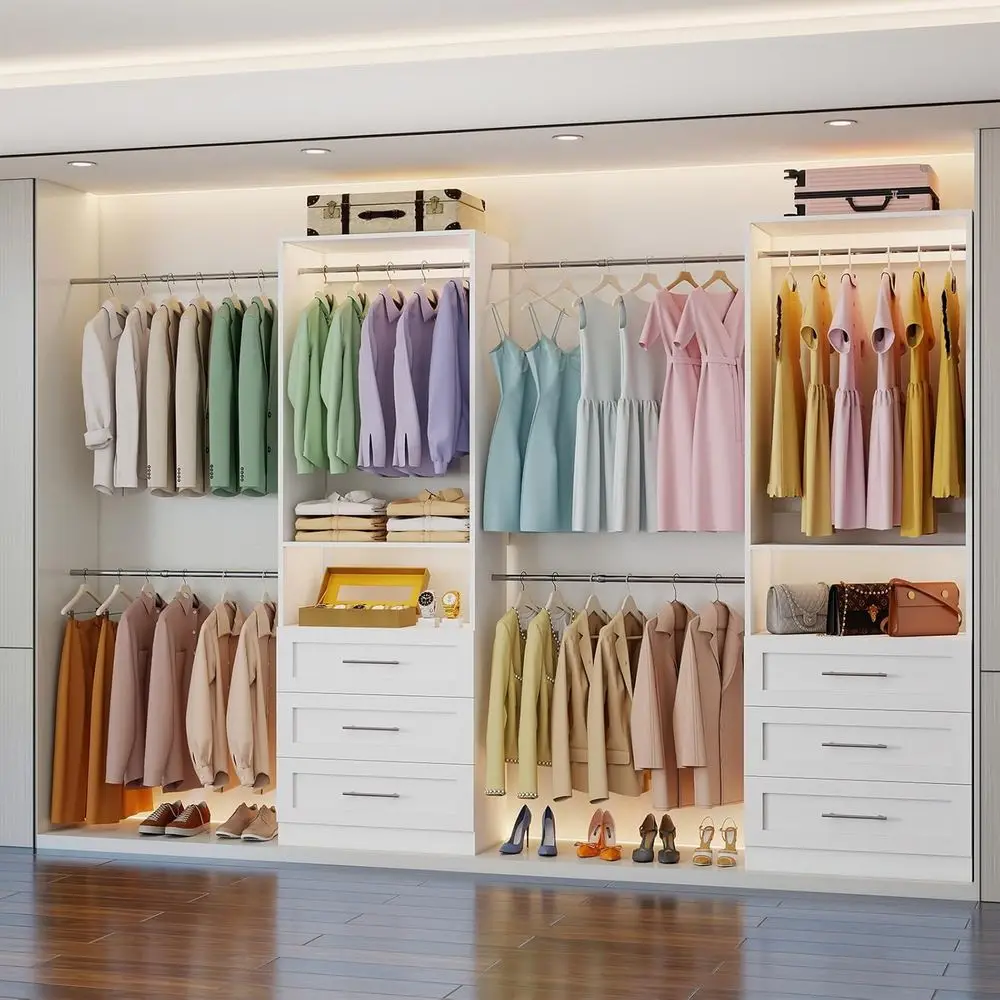 6-Drawer, 4-15T 2-Piece Adjustable Walk-In Closet Organizer System with Hanging Rods and Shelves for Bedroom, White
6-Drawer, 4-15T 2-Piece Adjustable Walk-In Closet Organizer System with Hanging Rods and Shelves for Bedroom, White
