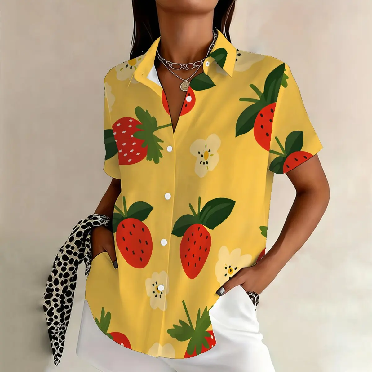 Women's Plus Size Strawberry Print Short Sleeve Shirt, Fresh & Healing, Perfect for Outings, Casual, Campus & Commute
Women's Plus Size Strawberry Print Short Sleeve Shirt, Fresh & Healing, Perfect for Outings, Casual, Campus & Commute