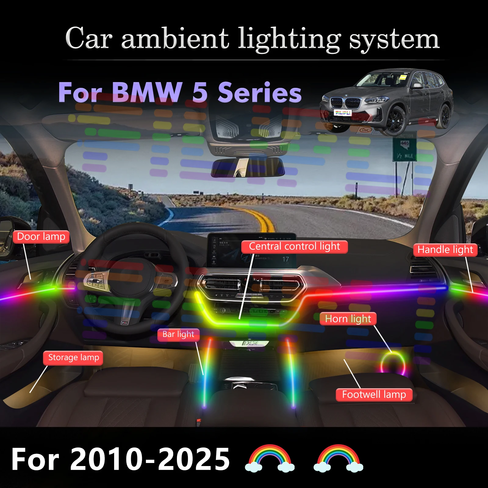 For BMW Only F10 F11 F07 F18 G30-G38 Car LED Interior Ambient Lights: Bright and Energy-Efficient LED Lights
For BMW Only F10 F11 F07 F18 G30-G38 Car LED Interior Ambient Lights: Bright and Energy-Efficient LED Lights