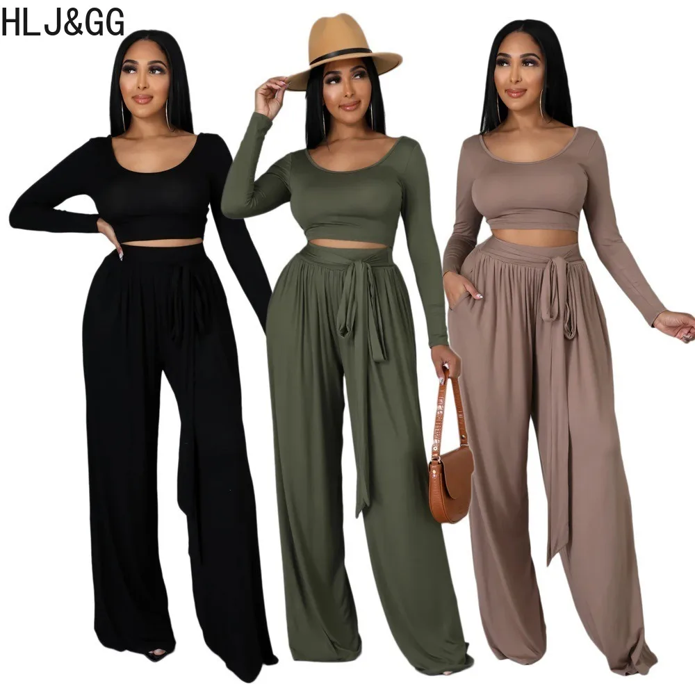 HLJ&GG Casual Solid Color Wide Leg Pants Two Piece Sets Women Round Neck Long Sleeve Bandage Crop Top And Pants Outfits 2023 New
HLJ&GG Casual Solid Color Wide Leg Pants Two Piece Sets Women Round Neck Long Sleeve Bandage Crop Top And Pants Outfits 2023 New