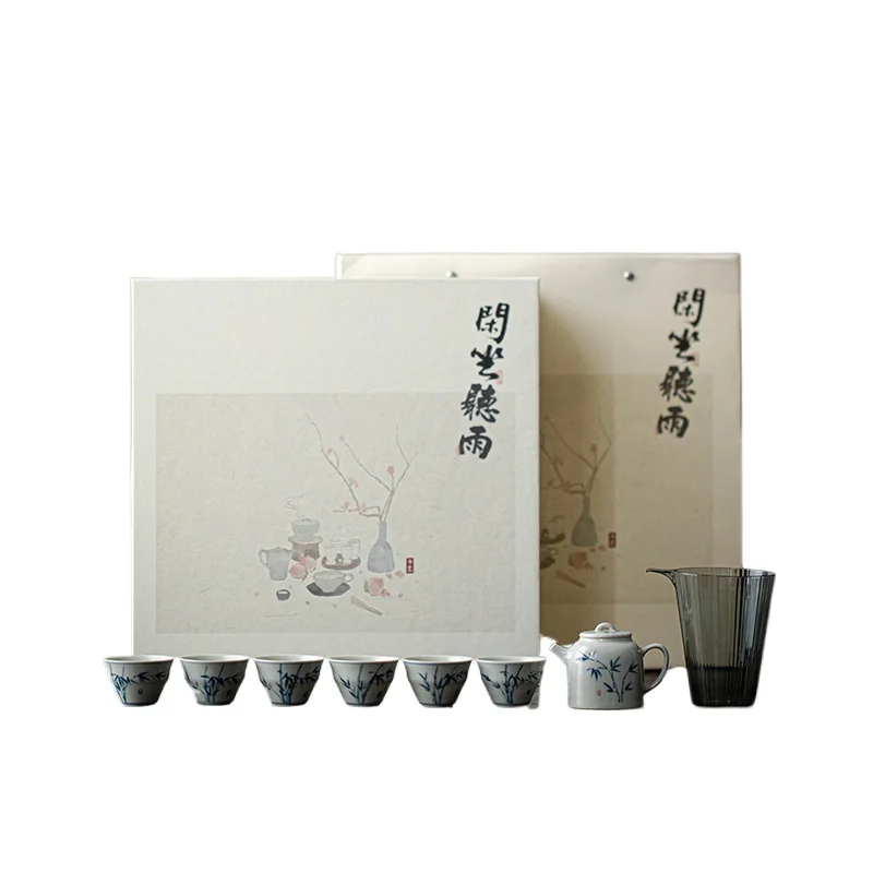 Underglaze hand-painted bamboo teapot tea set, handmade ceramic teapot with filter, household tea set
Underglaze hand-painted bamboo teapot tea set, handmade ceramic teapot with filter, household tea set