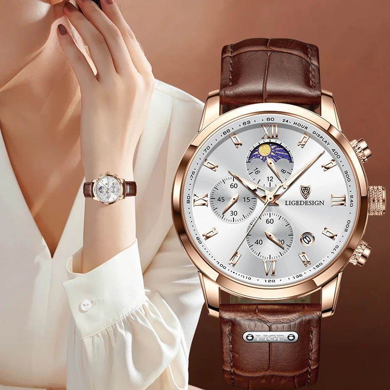LIGE Elegant Classic Woman Watch Fashion Leather Casual Retro Waterproof Luminous 24 hour Moon Phase Quartz Women's Wristwatches
LIGE Elegant Classic Woman Watch Fashion Leather Casual Retro Waterproof Luminous 24 hour Moon Phase Quartz Women's Wristwatches