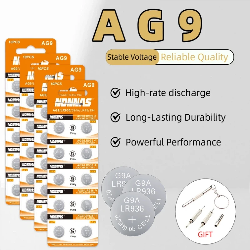 AG9 LR521 1.5V Alkaline Button Coin Cell Battery High Capacity Long Lasting for Watches Keys Electronics Toys
AG9 LR521 1.5V Alkaline Button Coin Cell Battery High Capacity Long Lasting for Watches Keys Electronics Toys