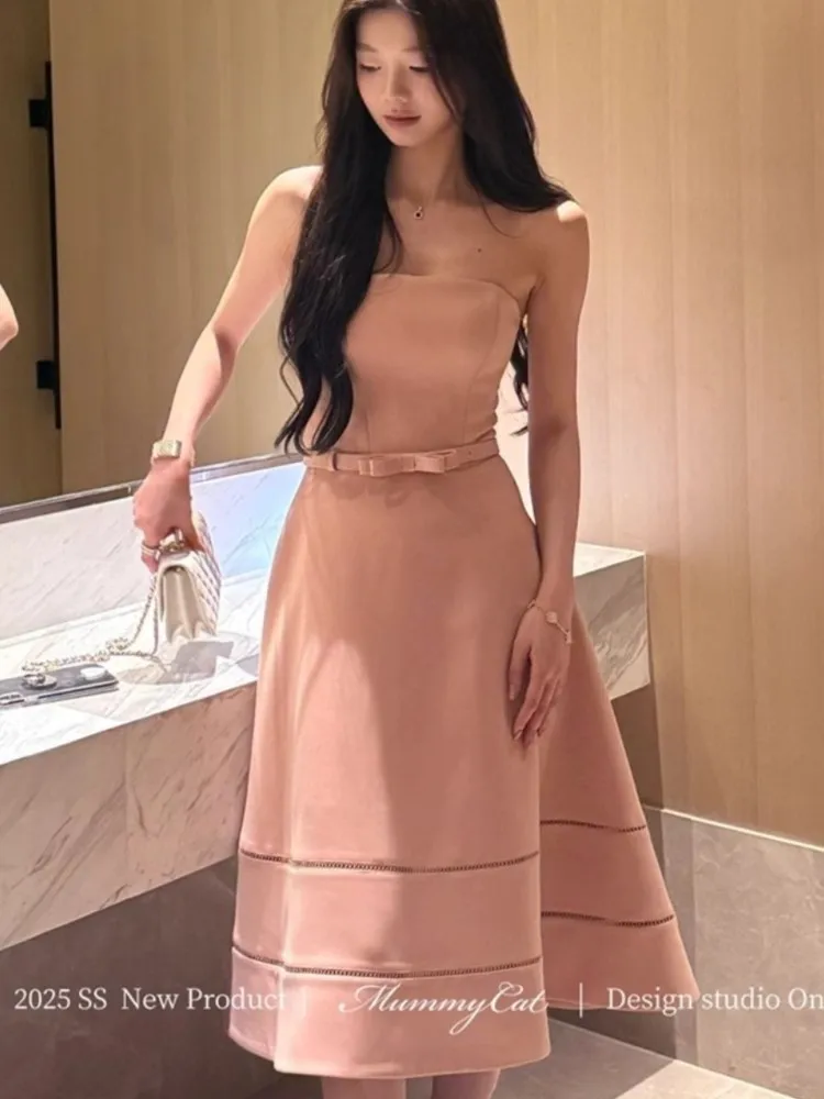 Romantic Elegant Pink Princess Women's Dresses Bow Sweet Summer France Strapless Birthday Graduation Evening Dress New Robe
Romantic Elegant Pink Princess Women's Dresses Bow Sweet Summer France Strapless Birthday Graduation Evening Dress New Robe