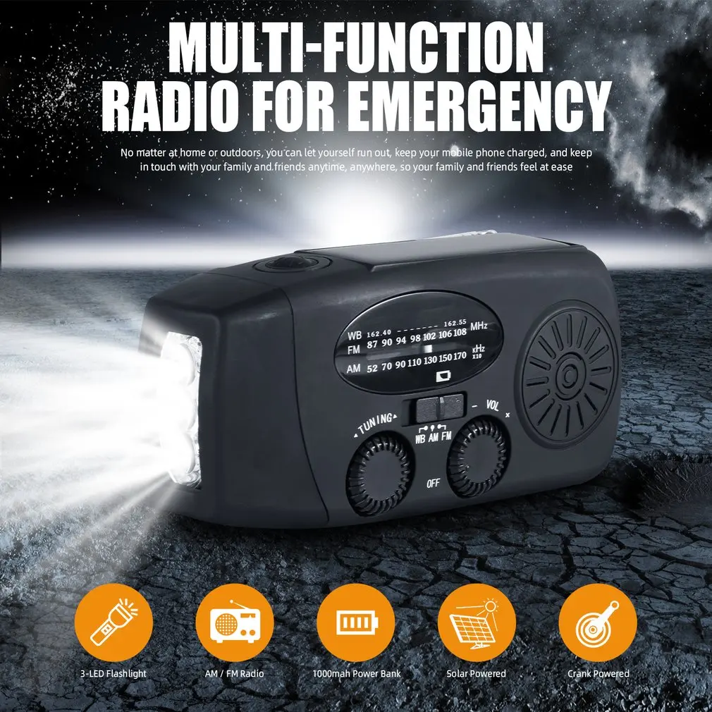 Multiple Charging Methods 1000mAh Portable Waterproof Handcranked Field Weather Solar Rechargeable Mini Emergency Lighting Radio
Multiple Charging Methods 1000mAh Portable Waterproof Handcranked Field Weather Solar Rechargeable Mini Emergency Lighting Radio