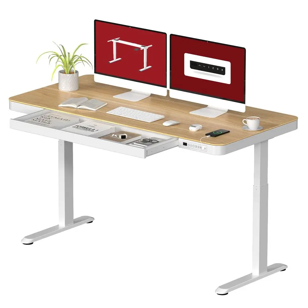 Standing Desk with Drawer, Electric Height Adjustable Home Office Desk with Storage amp USB Ports, 55 inch Maple Wood Tabletop
Standing Desk with Drawer, Electric Height Adjustable Home Office Desk with Storage amp USB Ports, 55 inch Maple Wood Tabletop