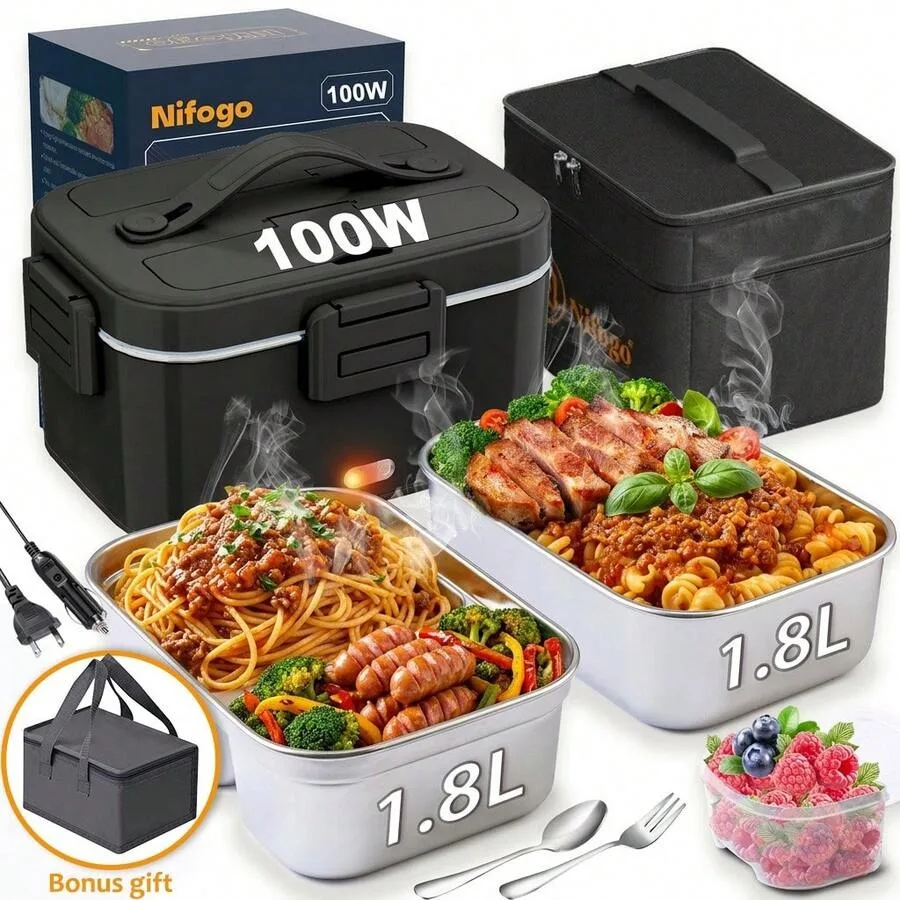 1.8L Electric Lunch Box 100W Fast Heating Food Warmer For Car/Truck/Home/Office, With 2x 304 Stainless Steel Containers, 2 Larg
1.8L Electric Lunch Box 100W Fast Heating Food Warmer For Car/Truck/Home/Office, With 2x 304 Stainless Steel Containers, 2 Larg