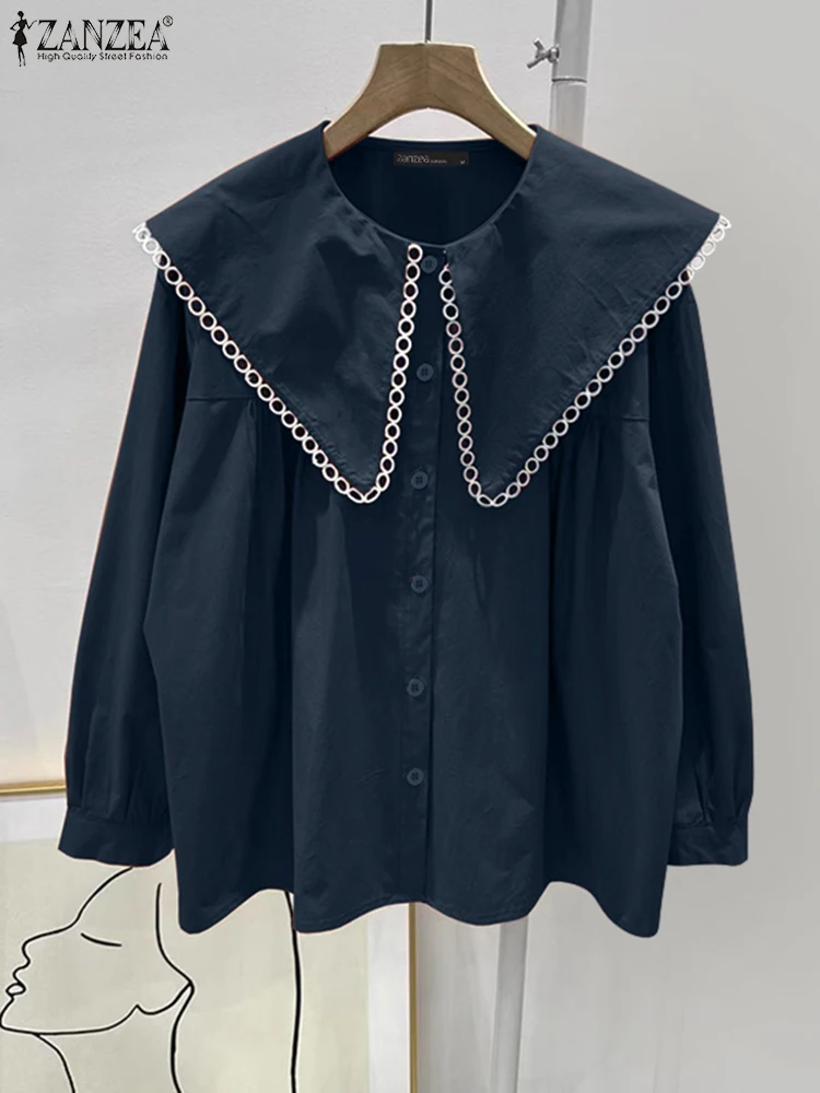 ZANZEA Vintage Peter-pan Collar Long Sleeve Shirts Women 2025 Spring Lace Trim Button Up Chemise Femme Streetwear Solid Blouses
ZANZEA Vintage Peter-pan Collar Long Sleeve Shirts Women 2025 Spring Lace Trim Button Up Chemise Femme Streetwear Solid Blouses