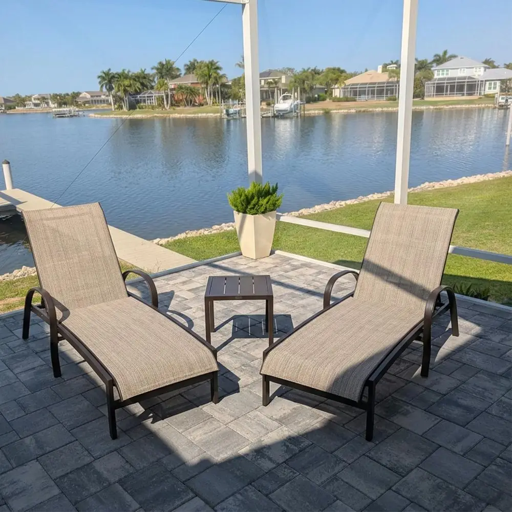 Chair Set o 3 Patio Pool Lounger Chairs with Side Table Adjustable Tanning Recliner or Outside Yard Deck Lawn Garden Beach Khaki
Chair Set o 3 Patio Pool Lounger Chairs with Side Table Adjustable Tanning Recliner or Outside Yard Deck Lawn Garden Beach Khaki