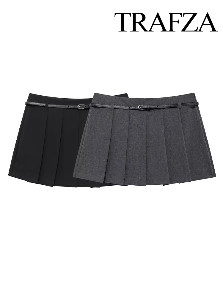 TRAFZA Autumn Women Fashion Pleated Solid Belt Side Zipper Skirt Female Vintage High Street Casual A-Line Mini Culottes Mujer
TRAFZA Autumn Women Fashion Pleated Solid Belt Side Zipper Skirt Female Vintage High Street Casual A-Line Mini Culottes Mujer