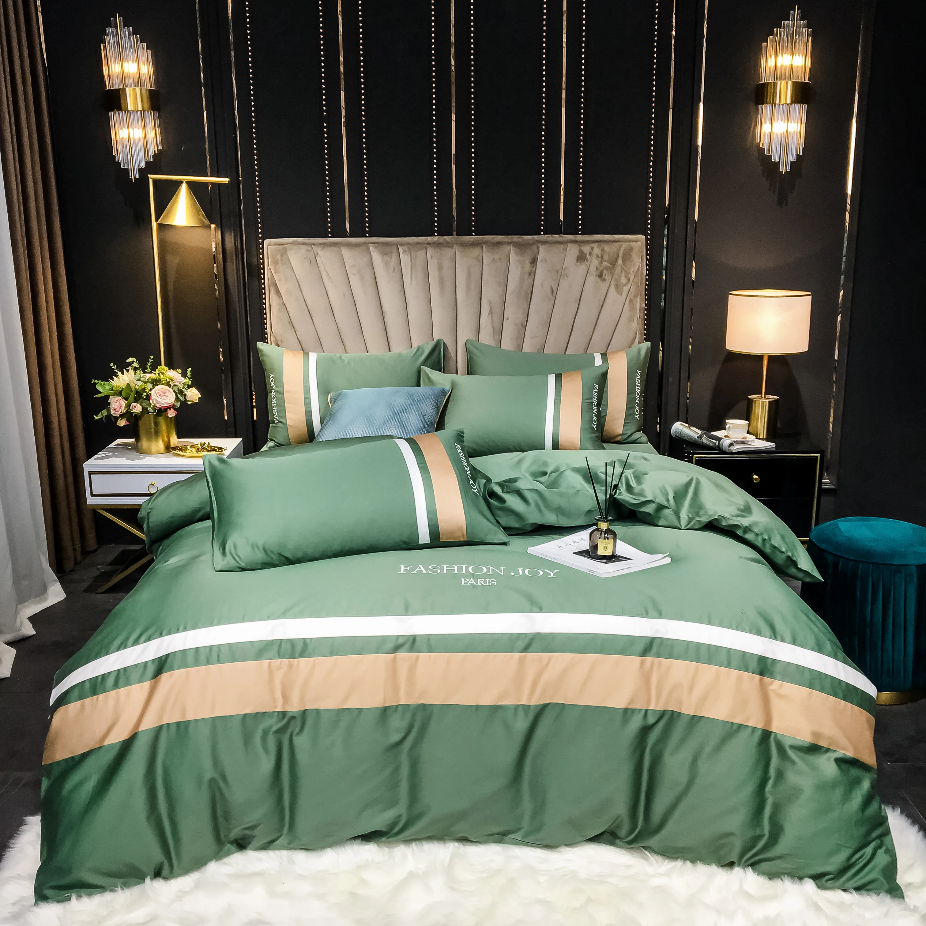 2022 60 Long Velvet Embroidery Striped Color Matching Four-piece Set Of Pure Cotton Luxury Bedding Can Be Customized Light Green
2022 60 Long Velvet Embroidery Striped Color Matching Four-piece Set Of Pure Cotton Luxury Bedding Can Be Customized Light Green