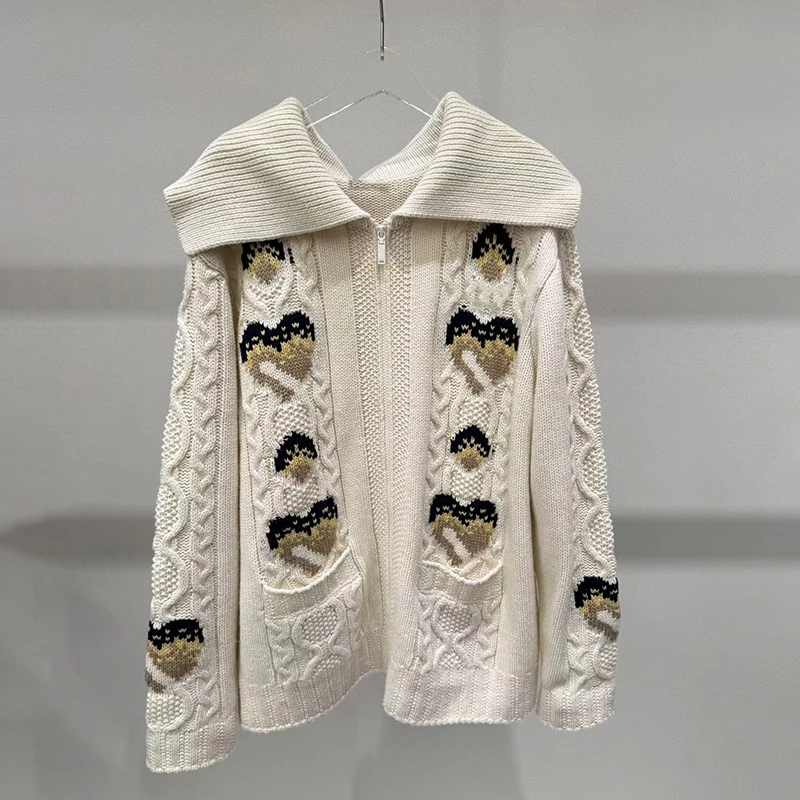 Loose Knitted Sweater Coat Women's Casual Sle Big Collar Lazy Sle Floral Embroidery Autumn New Arrival High End Faion
Loose Knitted Sweater Coat Women's Casual Sle Big Collar Lazy Sle Floral Embroidery Autumn New Arrival High End Faion