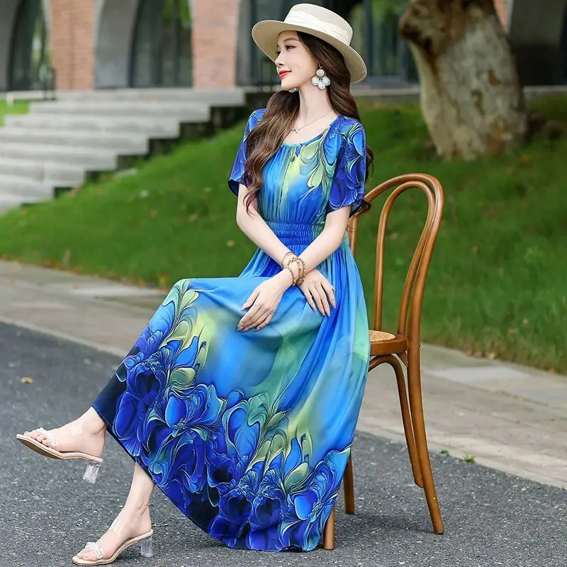 Women Casual Floral Printed Dress 2025Summer Elegant O-neck Short Sleevelong Dress Beach Party Sundress Streetwear
Women Casual Floral Printed Dress 2025Summer Elegant O-neck Short Sleevelong Dress Beach Party Sundress Streetwear