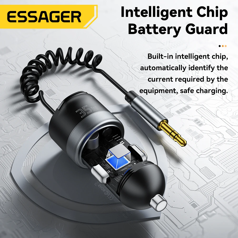 Essager Bluetooth 5.3 Car Charger PD 35W Fast Charge 3.5mm AUX Cable Adapter for iPhone 16 Samsung Huawei Dual Port Car Charger
Essager Bluetooth 5.3 Car Charger PD 35W Fast Charge 3.5mm AUX Cable Adapter for iPhone 16 Samsung Huawei Dual Port Car Charger