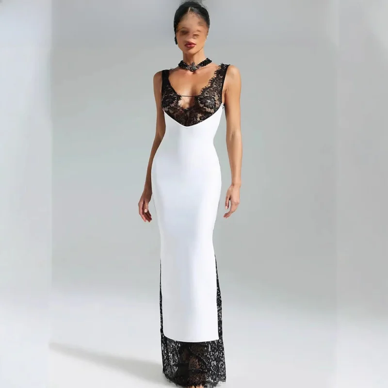 Sexy Lace Patchwork Hollow out Svel Deep V-ne Par Dr High Waist Bodycon Gown for Women Ele Faionable
Sexy Lace Patchwork Hollow out Svel Deep V-ne Par Dr High Waist Bodycon Gown for Women Ele Faionable