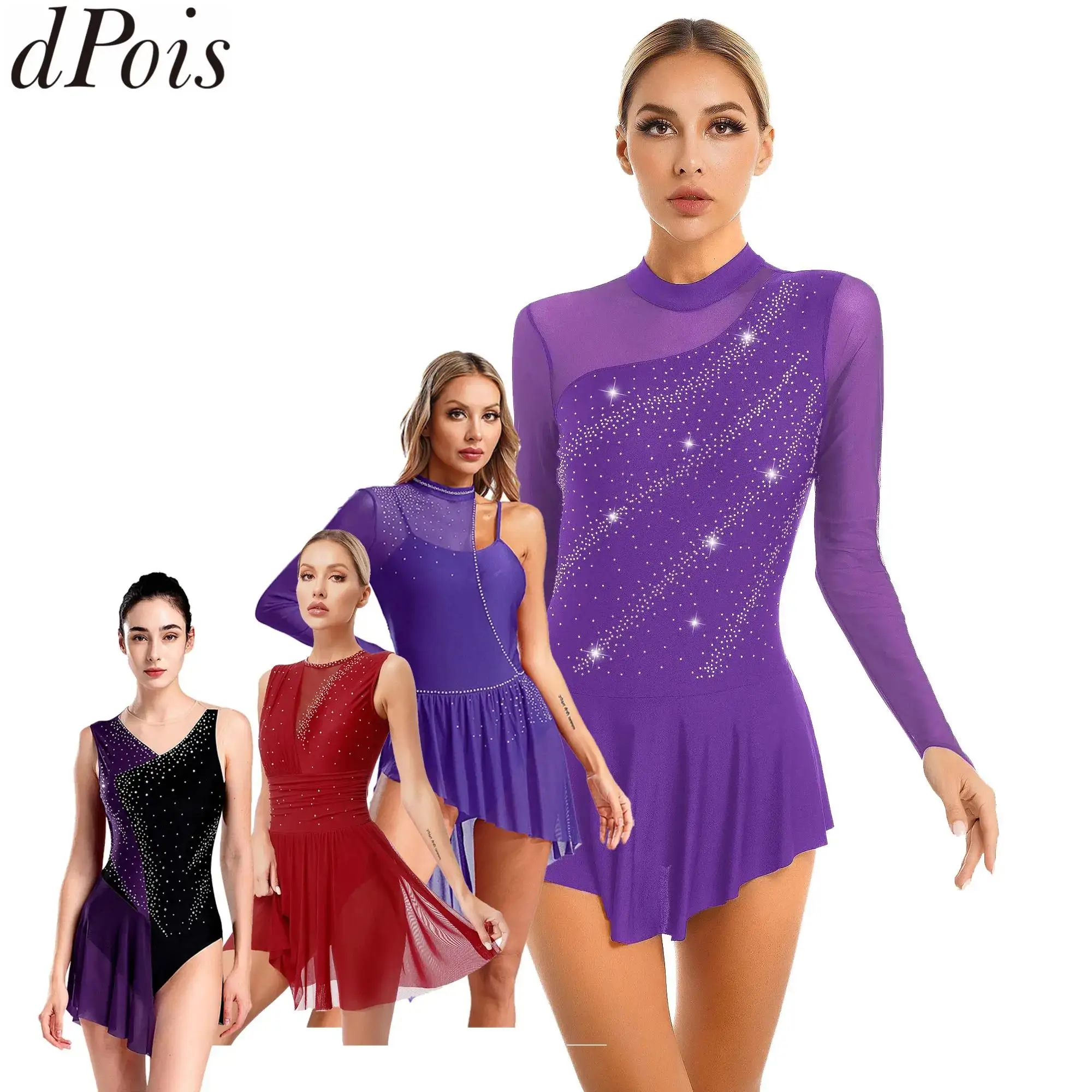 Женское платье для фигурного катания со стразами и длинными рукавами, сетчатый купальник для балета, гимнастики, сценический танцевальный костюм для соревнований
Женское платье для фигурного катания со стразами и длинными рукавами, сетчатый купальник для балета, гимнастики, сценический танцевальный костюм для соревнований