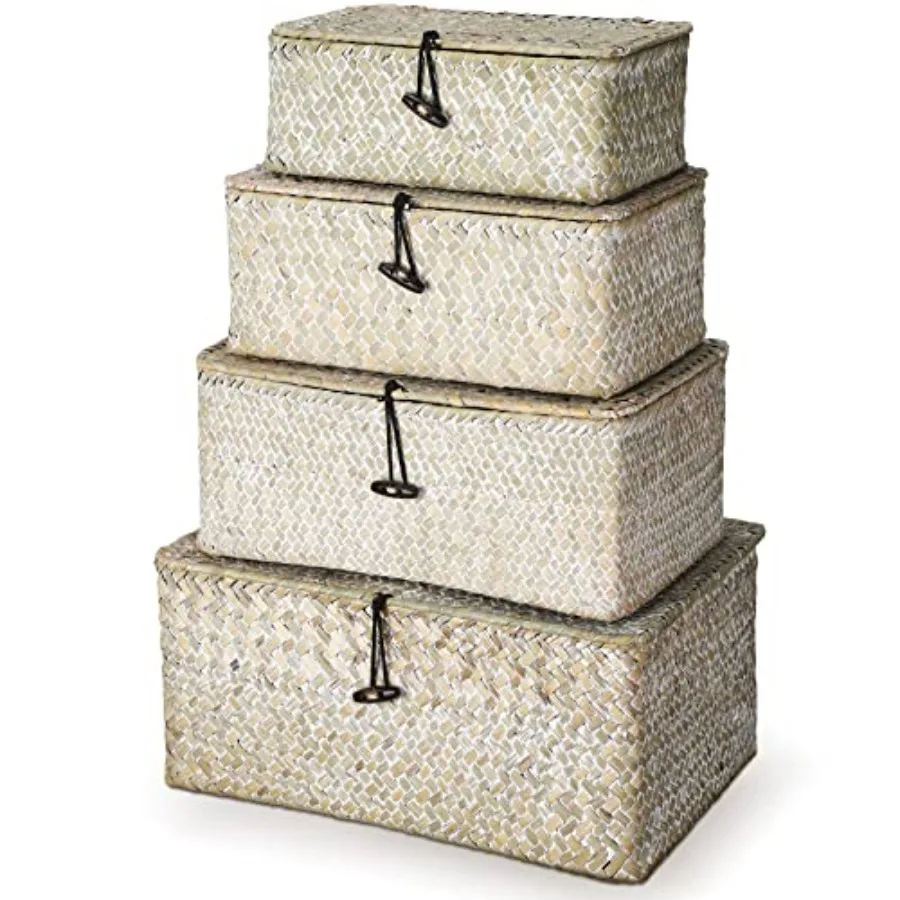 Set of 4 Wicker Baskets with Lids, Nautral Seagrass Storage Baskets, Woven Rectangular Basket Bins, Rattan Storage Organizer fo
Set of 4 Wicker Baskets with Lids, Nautral Seagrass Storage Baskets, Woven Rectangular Basket Bins, Rattan Storage Organizer fo